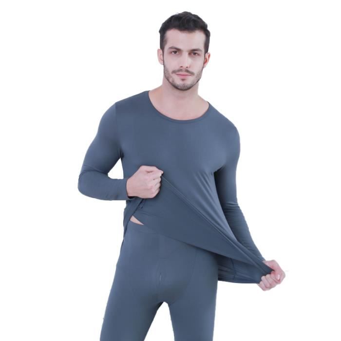 Ensemble de sous-vêtement thermique fin pour homme, maillot de corps à  manches longues et pantalon long gris foncé Gris - Cdiscount Prêt-à-Porter