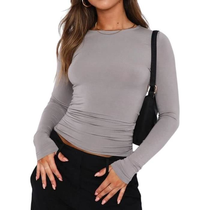 Manches Longues Femme Crop Top Cut-Out Transparent Manche Longue