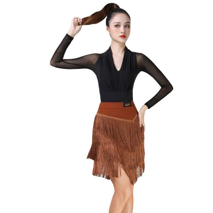 femme jupe professionnelle de danse jupe portefeuille à franges pratique vêtements de performance de compétition caféllsuset