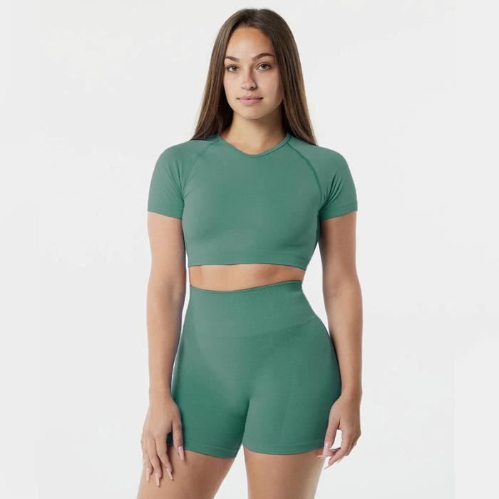 Ensemble de Vêtement de Sport Femme Couleur Unie Jogging Yoga