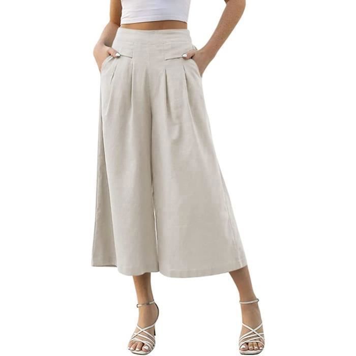 Pantalon Femme Fluide Large Grande Taille Ete Decontractee Pantacourt 7 8 Taille Elastique Jupe Culotte Fluide Pantalon Ample