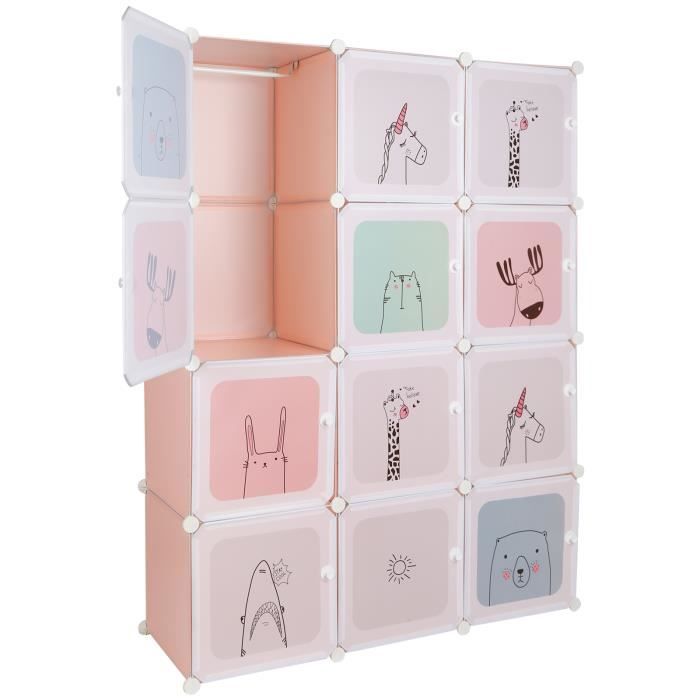 OHMG - Etagère Emboîtable Enfants - Motifs Ludiques - Rose - 145 x 110 x 37 cm
