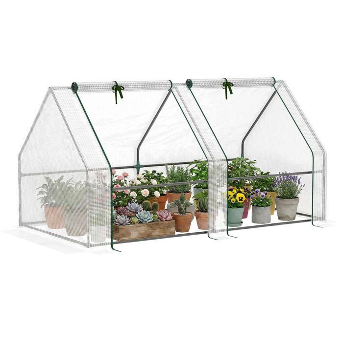 Mini serre de jardin - Outsunny - tunnel toit pointu bâche PE haute densité 140 g/m² anti-UV - acier - 180x90x90cm - blanc