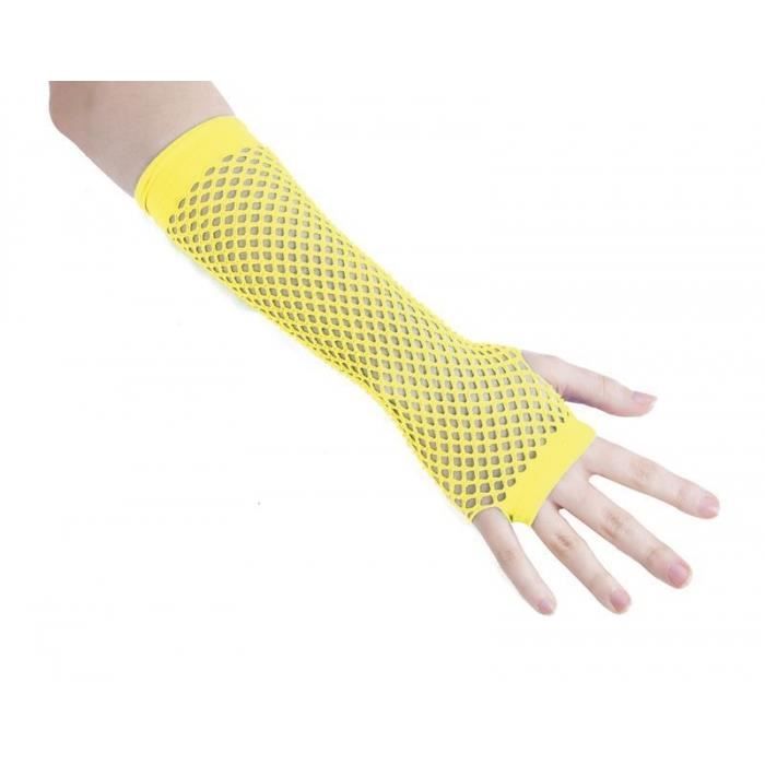 Mitaines résille jaune fluo longues