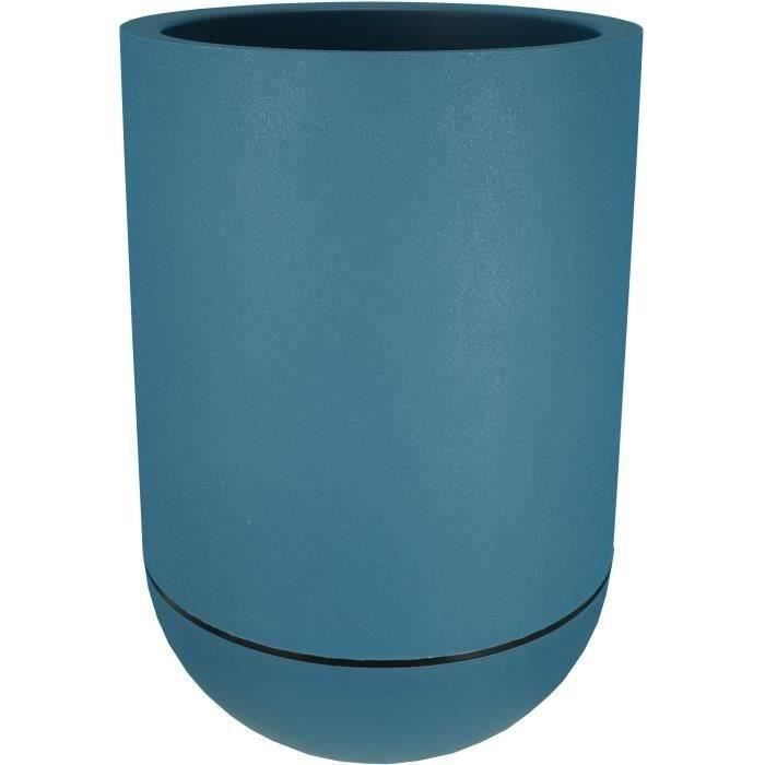 Bac à fleurs rond RIVIERA GRANIT TULIPE - Plastique - Diamètre 40 cm - Bleu