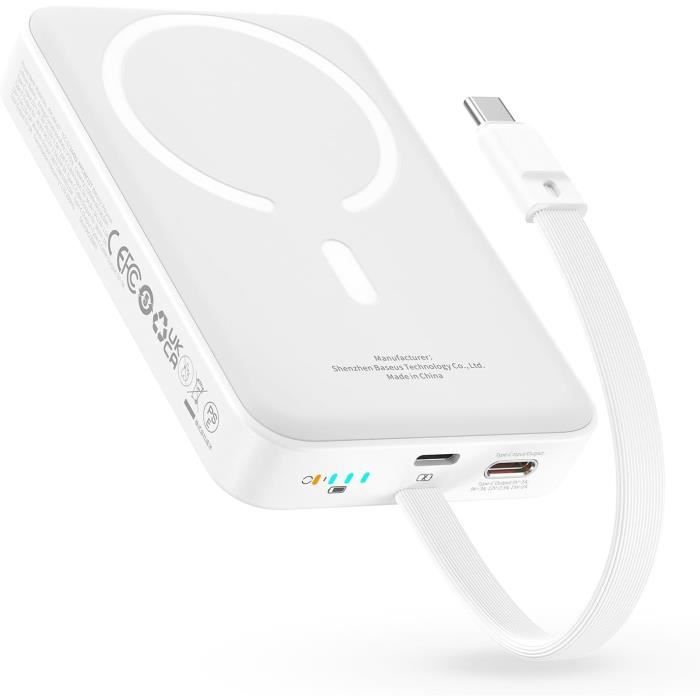 Batterie Externe MagSafe 10000mAh – PD 20W, Support Pliable, Compatible IPhone 12-16, Gris