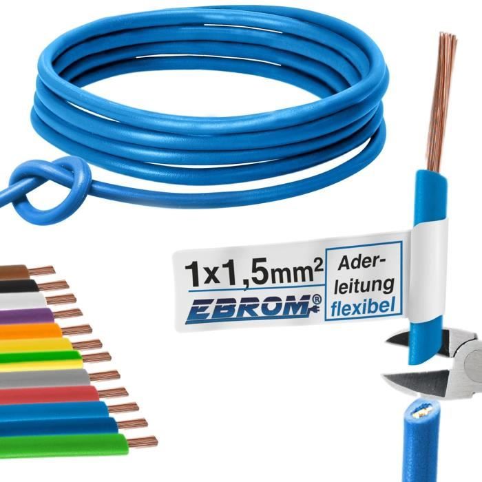 Lot De Câbles H07V-K 6 Mm² - 5m Noir + 2m Bleu + 2m Vert/Jaune - Avec Embouts - Idéal Installation Électrique