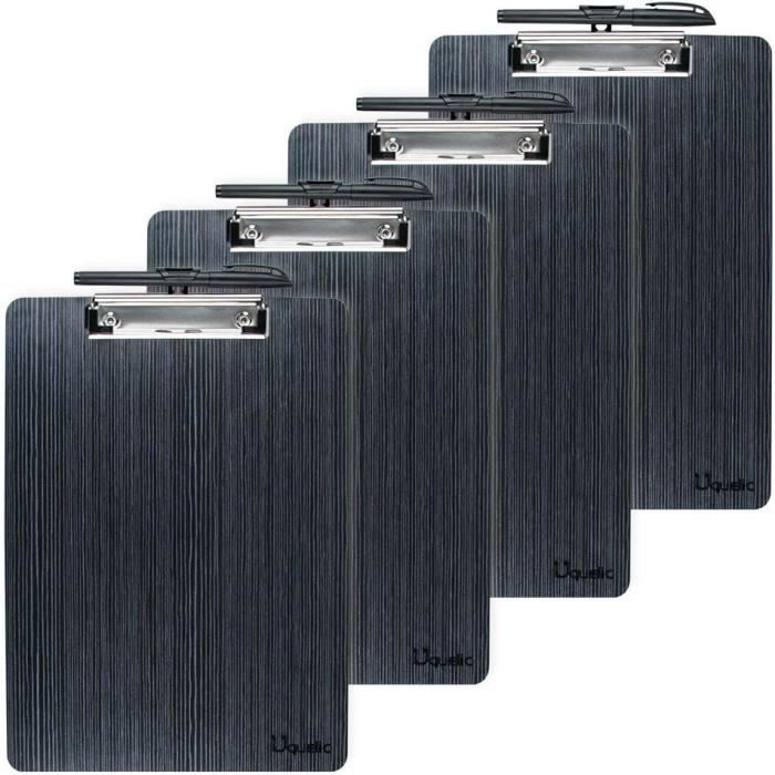 Lot 4 Porte-Blocs A4 Avec Pince – Planche à Clip Beige Grain De Bois – Bureau, École, Restaurant