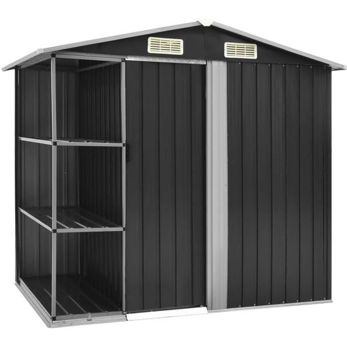 Abri de jardin - TMISHION - 205x130x183 cm - Fer galvanisé - Porte coulissante - Anthracite