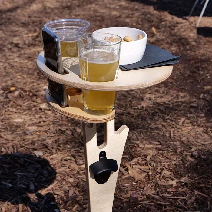 Table De Pique-Nique Pliable En Bois - Portable - Avec Support Pour Verre - Pour La Pelouse, La