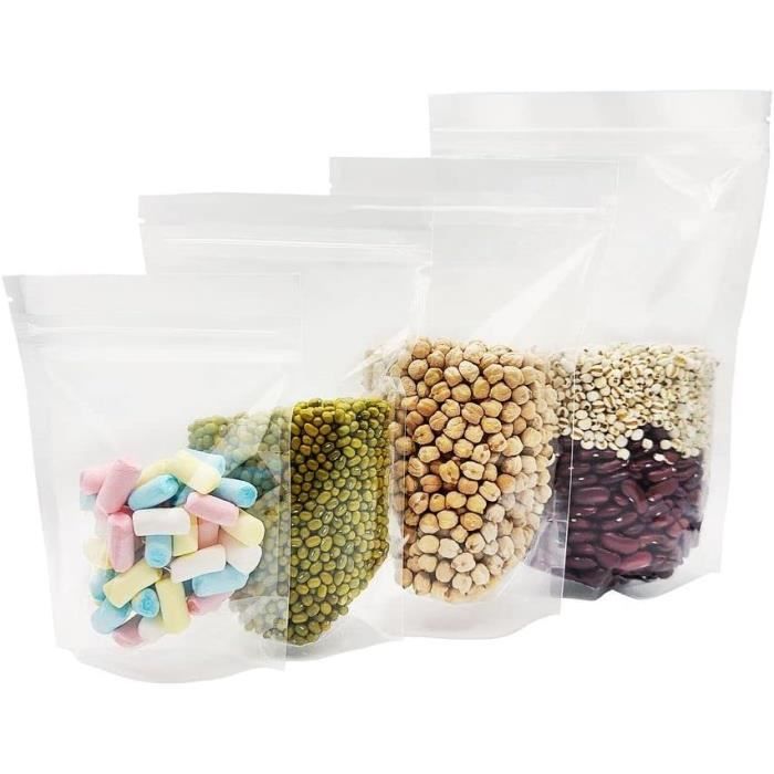 50 Sachets Alimentaires Zip Refermable Debout, Sachets De Nourriture ...