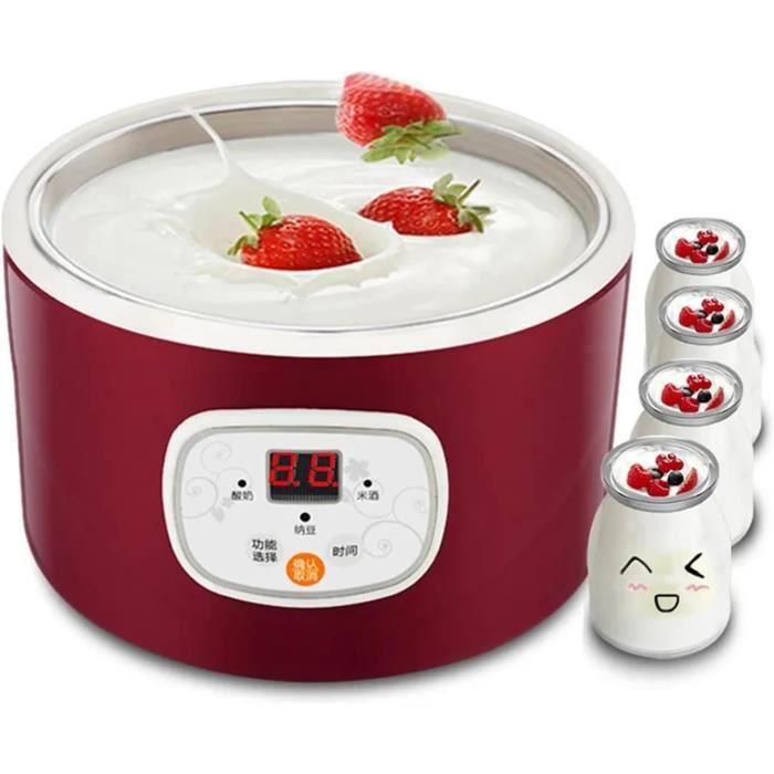 Machine à Yaourt Automatique 1200ml - 5 Pots En Verre - Chauffage PTC - Contrôle Thermostatique - Affichage LED