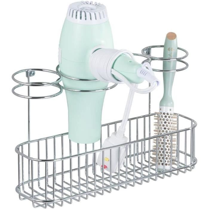 BAQRAXIA Support Mural Sèche-Cheveux & Lisseur – Fixation Sans Perçage 3M – Organisateur Salle De Bain & Coiffure