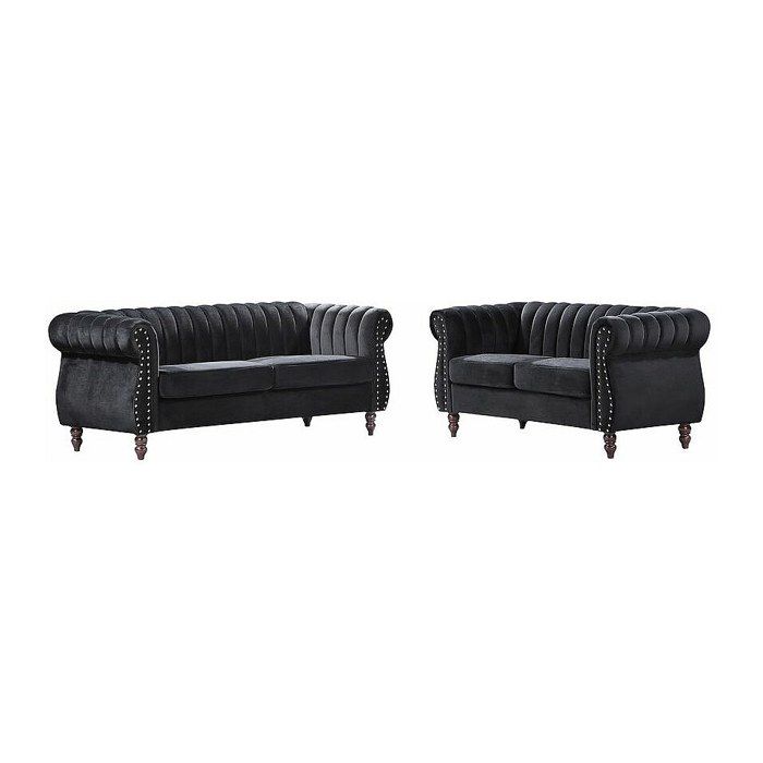 Canapés chesterfield 3 places et 2 places en velours noir TRUMBO