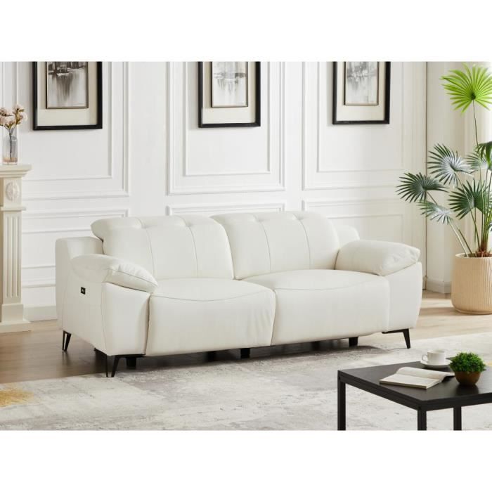 Canapé droit 3 places Blanc Cuir Moderne Confort