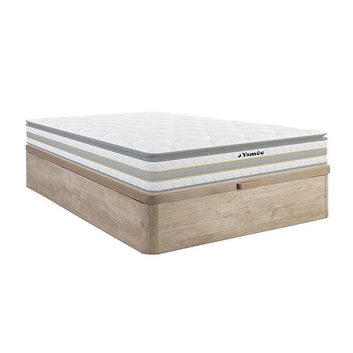 Ensemble 160 x 200 cm sommier coffre naturel clair + matelas ressorts ensachés et surmatelas intégré ép.29cm - CANTERBURY de YSMÉE