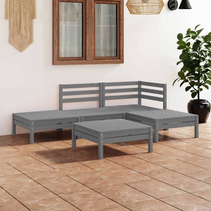 vidaXL Bois de Pin Massif Salon de Jardin 5 pcs Mobilier de Patio Ensemble de Meubles de Terrasse Meubles dExtérieur 3082624
