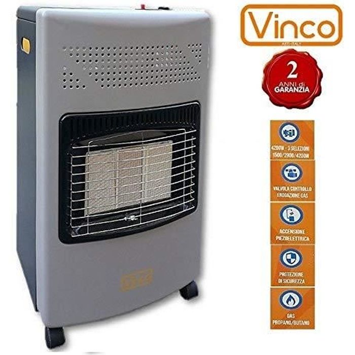 VINCO 71406 VIN71406 Poêle à gaz avec Panneau Infrarouge, 4200 Watt, Blanc, 36 x 41 x 72 cm