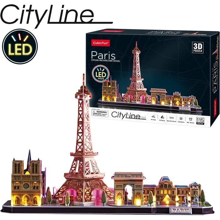 Puzzle 3D illuminé de la ville de Paris - XTREM RAIDERS - City Line Paris  LED - Enfant - 115 pièces - Cdiscount Jeux - Jouets