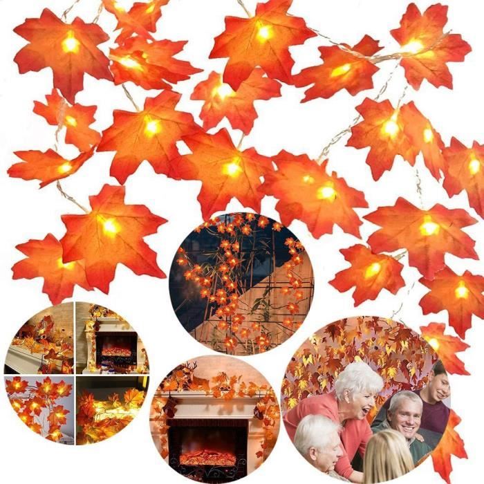 guirlande lumineuse 20 lumières  -  guirlandes de feuilles d'érable pour décoration de thanksgiving, noël, halloween et fêtes à