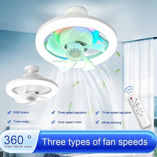 Ventilateur de Plafond LED avec Télécommande Ventilateur de Plafond à Visser E27 avec 3 Têtes de Drone 3 Vitesses Réglables - Bricolage Ventilateur de Plafond LED avec Télécommande Ventilateur de Plafond à Visser E27 avec 3 Têtes de Drone 3 Vitesses Réglables - Bricolage