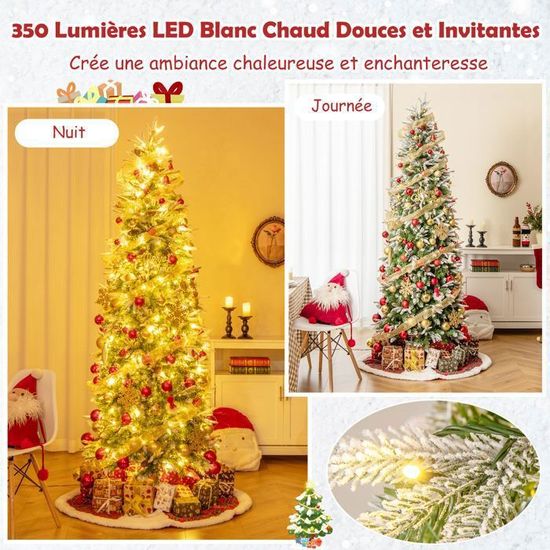 Lampadaire De Noël LED 187 Cm COSTWAY - Décoration Intérieur/extérieur, Branches Enneigées, Base Lestée, 50 Lumières