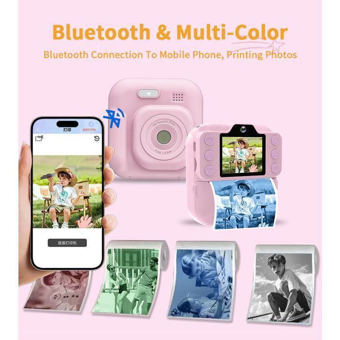 zcobro Appareil photo instantané pour enfants avec papier d'impression et carte SD, appareil photo numérique 1080p, cadeau pour enfants de 3 à 12 ans, jouet de Noël, pour filles pour enfants, garçons