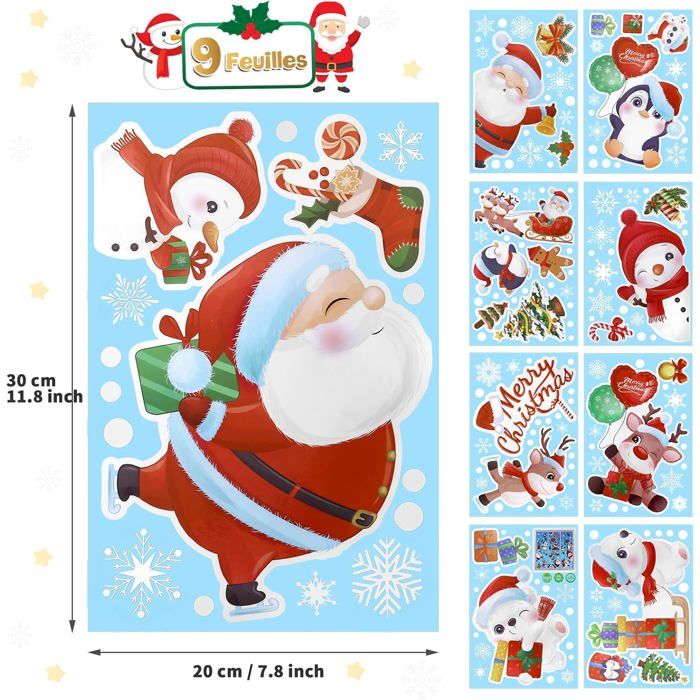 Stickers Noël Fenêtre, 9 Feuilles Autocollant Noel Fenetre, Decoration