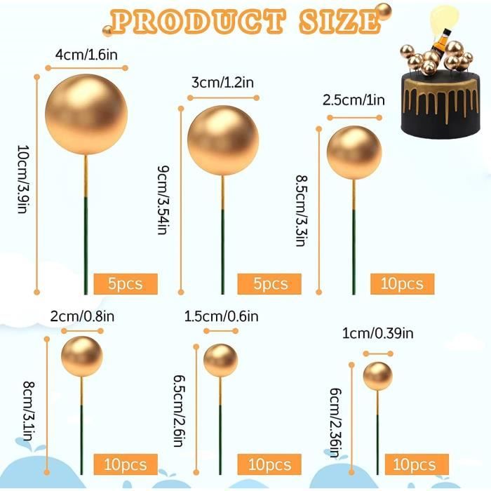 Set De 37 Toppers De Gâteau Boule – Rose Or Blanc – Décoration Anniversaire Cupcakes – Happy Birthday Acrylique