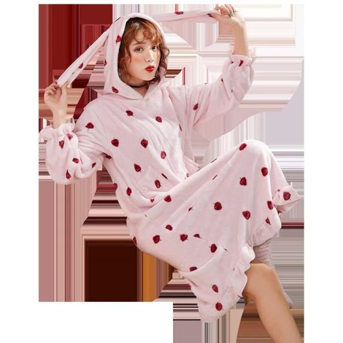 Peignoir Femme Oreilles De Lapin Mignon Mi Longueur Pyjama