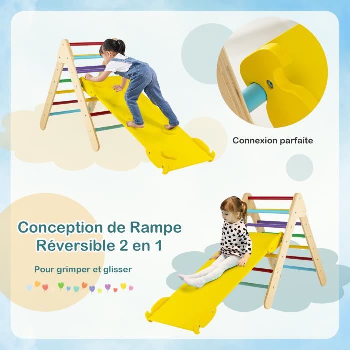 3 en 1 Triangle d'escalade Pliable en Bois Enfants avec Rampe Réversible, Echelle d'escalade 3 en 1 Triangle d'escalade Pliable en Bois Enfants avec Rampe Réversible, Echelle d'escalade