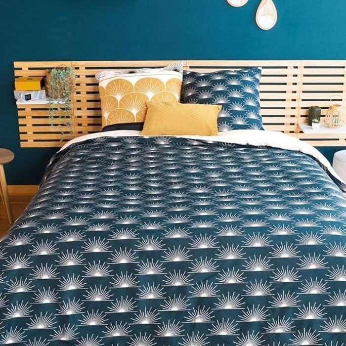 Housse De Couette Bleu Marine 220X240 Parure De Lit Adulte 2 Personnes