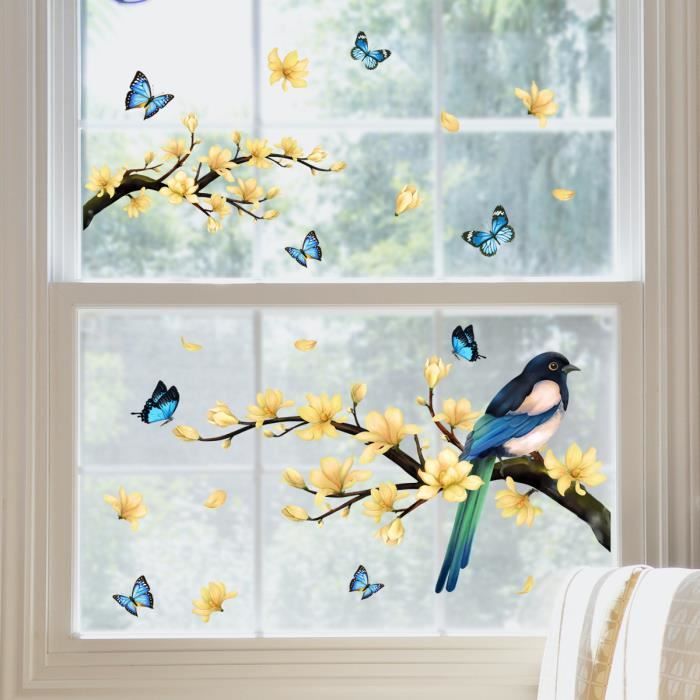 Stickers Fenêtre Fleurs Et Papillons Blancs - Autocollants électrostatiques, Réutilisables, 29x60 Cm - 6