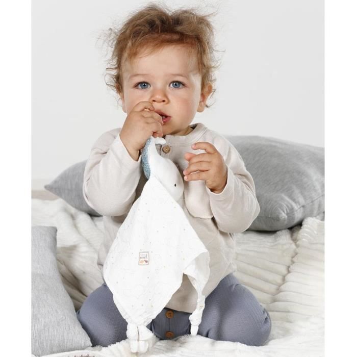 Doudou Mouton Fehn FehnNATUR - Coton Bio, Anneau Tétine - Pour Bébés Dès 0 Mois - 35cm - Lavable 30°C