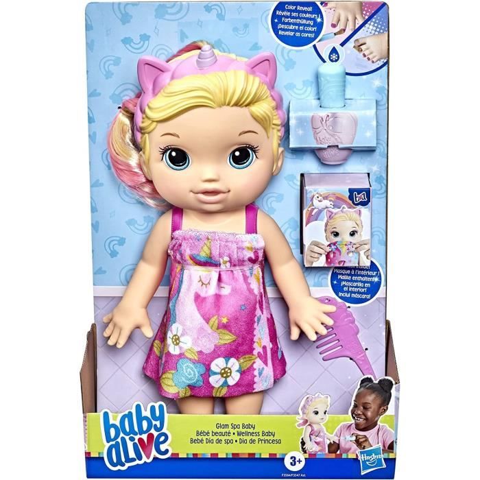 Baby Alive poupee Bebe beaute 32 5 cm a baigner theme licorne maquillage et ongles magiques cheveux blonds enfants Cdiscount Jeux Jouets