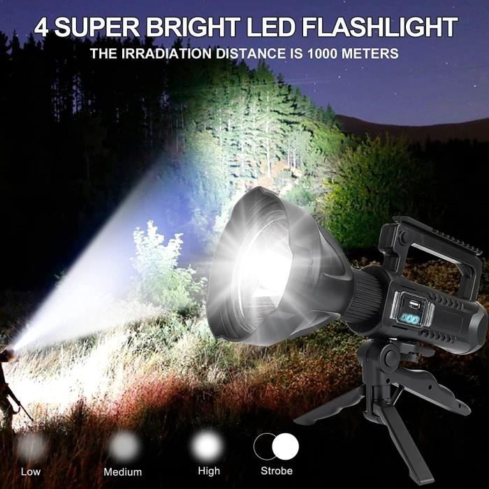 Lampe frontale rechargeable 200000 lumens, lam0pe frontale à LED super  brillante XHP70.2, réglage de la mise au point 3 modes phare étanche,  fonction banque d'alimentation pour la randonnée en camping : 