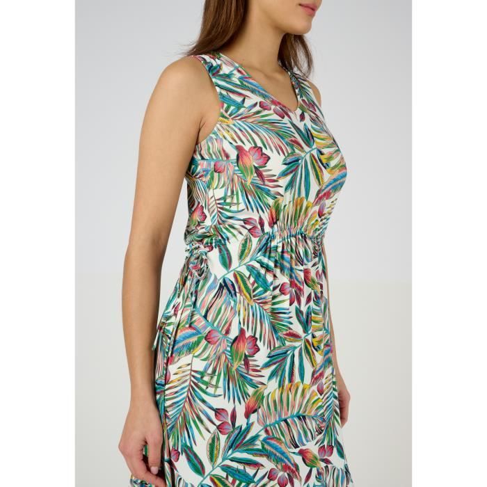 Robe Damart Robe longue maille volants Ecru Palmettes Ecru