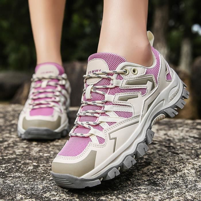 Chaussures De Randonnée Pour Femmes – Confortables, Style Baskets – Taille 38 EU – Blanc Gris Rose – Neuf Sans Boîte