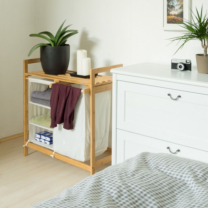 Relaxdays Panier à linge avec siège, en bois de noyer, avec revêtement tissu, HxLxP : 50 x 39 x 39 cm, 45 litres, nature - Maison Relaxdays Panier à linge avec siège, en bois de noyer, avec revêtement tissu, HxLxP : 50 x 39 x 39 cm, 45 litres, nature - Maison