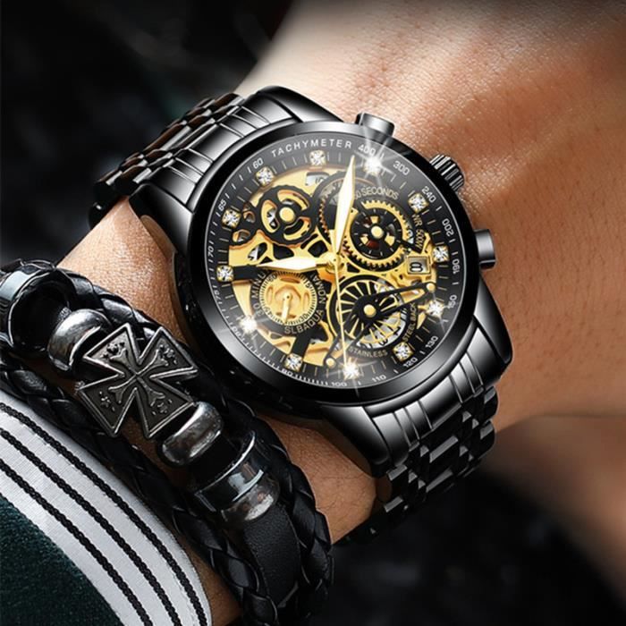 Montre homme LED numérique quartz cadran à double affichage chronographe  multifonction carte bracelet en acier doré doré, - Achat/vente montre Homme  Adulte Jaune - Cdiscount