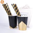 Black Type B -Vaisselle jetable en or noir,1 ensemble,assiettes-tasses-pailles en papier doré,décoration de Table,fournitures de-2