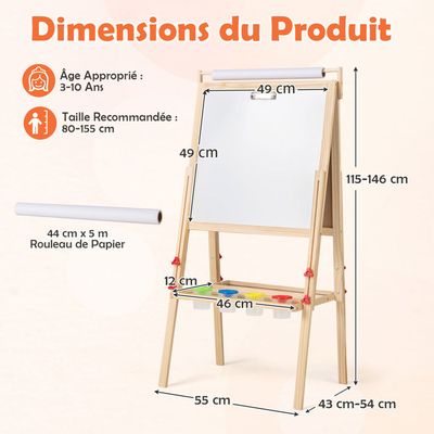 GOPLUS Tableau Enfants Pliable Avec Tableau Noir/Blanc Magnétique,Rouleau De Papier,Hauteur Réglable,pour 3Ans+,Gris - Jeux - Jouets