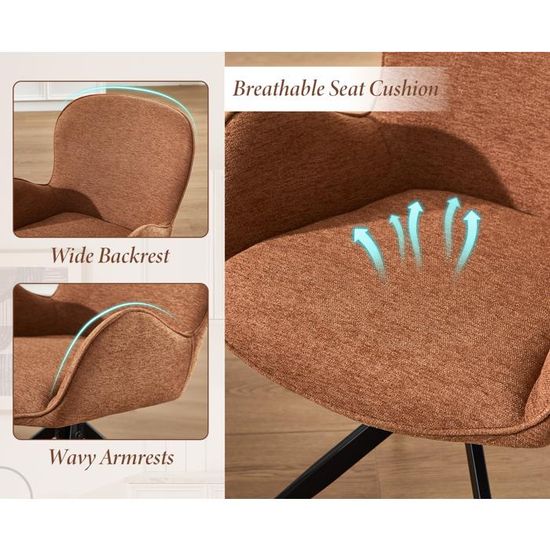 Lot De 2 Chaises Pivotantes En Chenille Pour Salle à Manger - Pieds Métal, Pivot à 360°, Couleur Marron - Pour Salon Ou Cuisine