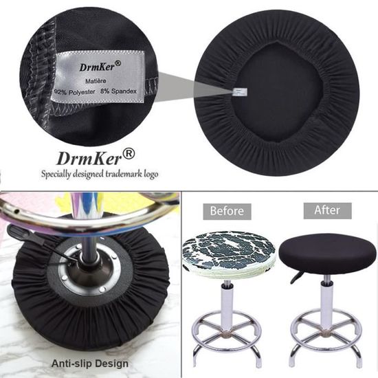 Housses De Tabouret De Bar Extensibles - Lot De 4 - Taille Unique Pour Siège 35,6-50,8 Cm - Polyester Doux, Lavable Machine - Motif Noir Café/dessert - 3