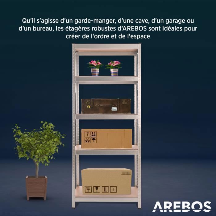 Étagère Charge Lourde AREBOS 200x90x60cm - 5 Niveaux - Capacité 875kg - Métal Galvanisé