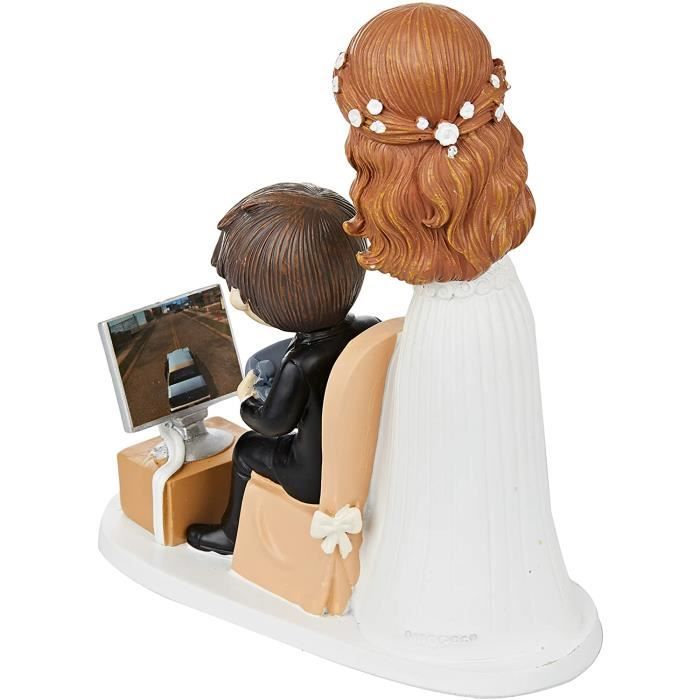 Figurine Cake Topper Mopec Couple Et Fille - 21,4 Cm Gris | Décoration Gâteau Mariage