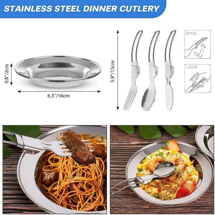 Kit De Cuisine Camping 16 Pièces - Casseroles Aluminium, Réchaud, Couverts Pliables - Parfait Pour Randonnée