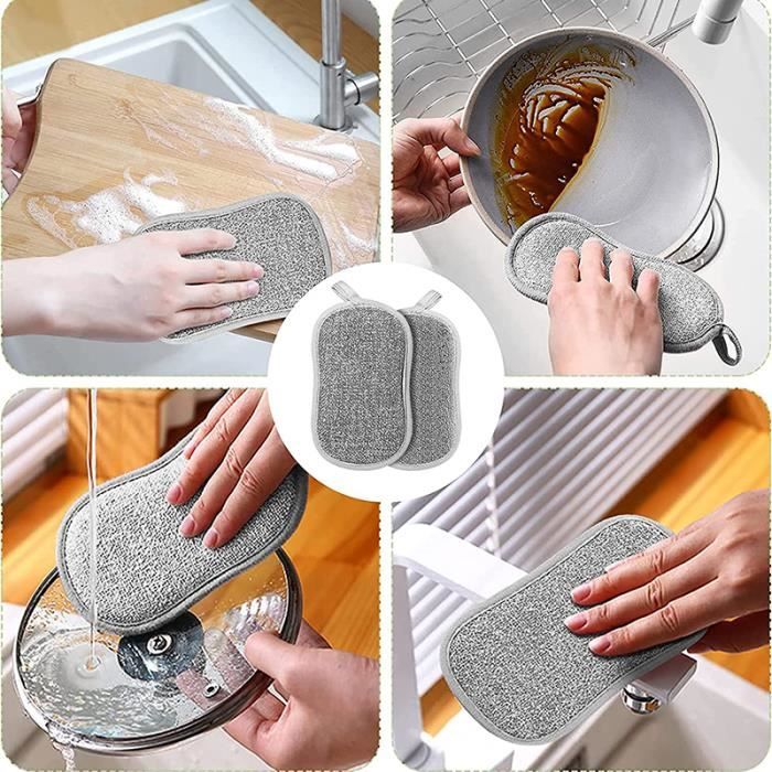 6pcs Eponge Vaisselle Lavable, Eponges Microfibre Lavable, Cuisine  Antibactérienne Double Éponge Anti-Rayure(gris)