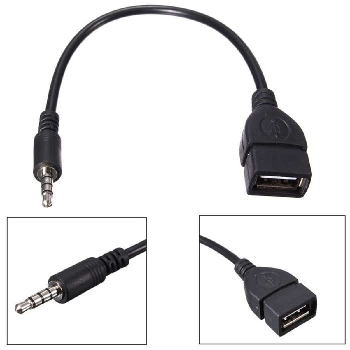 FINOO Câble Adaptateur pour Une Prise Audio AUX vers Une Prise USB 2.0 Femelle Blanc 