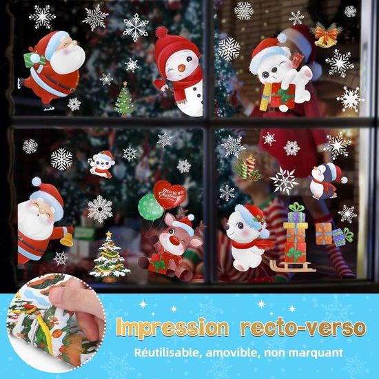 202pcs NoëL Autocollants Fenetre,9Feuilles Stickers Noel Fenetre, Électrostatiques PVC Decoration Noel Fenetre,Stickers Fenêtre - Maison